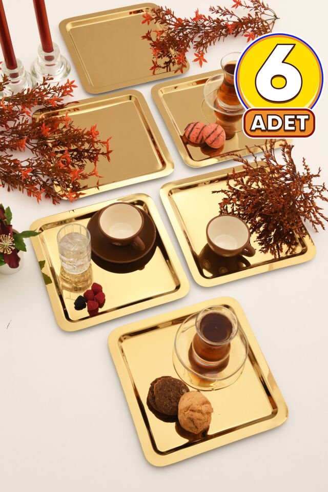 Orlen 6 Lı Paslanmaz Kahve Ve Çok Amaçlı Sunum Tepsisi Kare