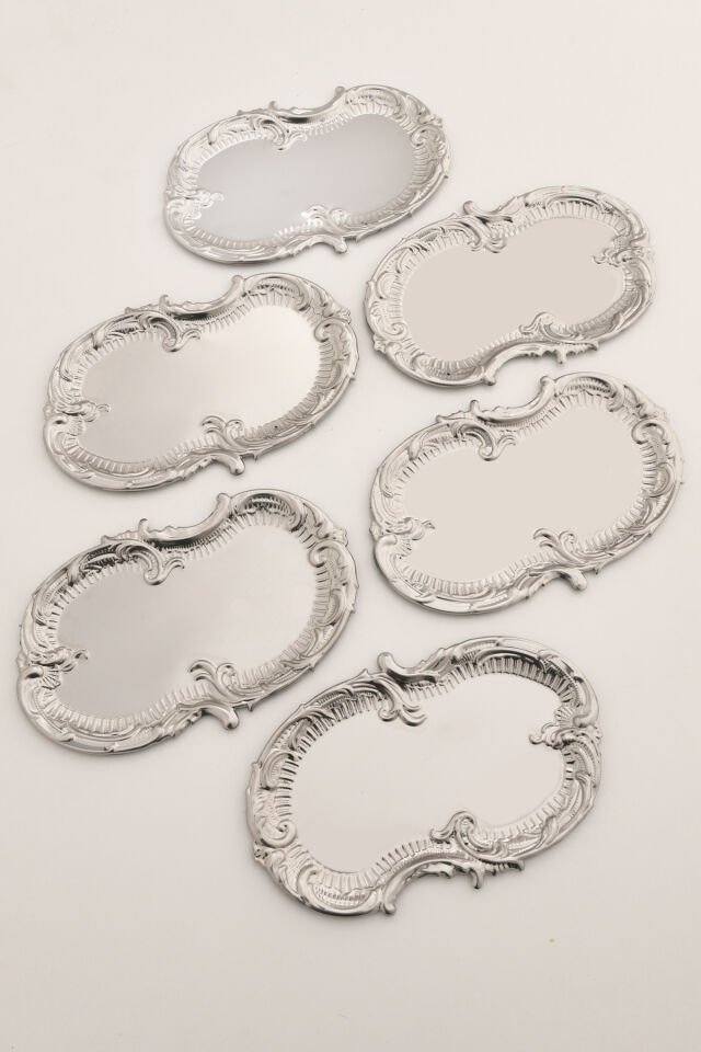 Silen Kahve Sunum Tepsisi Gümüş - Paslanmaz Bulut Model 6 Lı Set