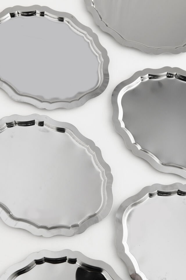 Ovaldi 6'lı Paslanmaz Çelik Oval Kahve Sunum Tepsisi Servis Çay Tepsisi Dekoratif Tepsi