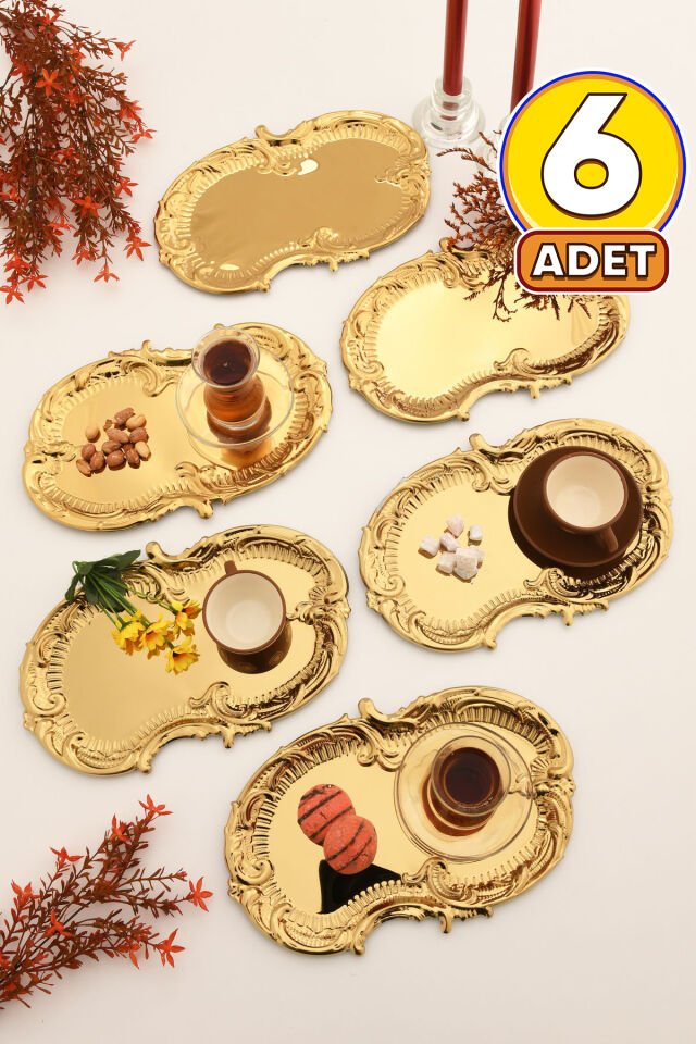 Silen Kahve Sunum Tepsisi Gold - Paslanmaz Bulut Model 6 Lı Set