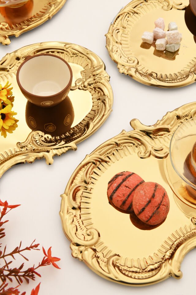 Silen Kahve Sunum Tepsisi Gold - Paslanmaz Bulut Model 6 Lı Set