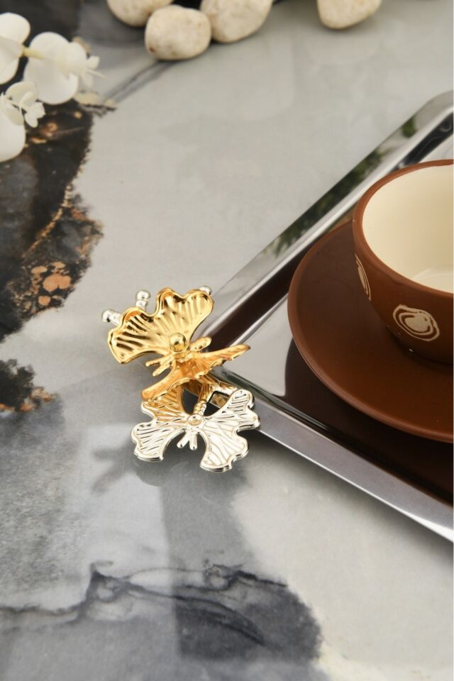 Nesto Paslanmaz 6 Lı Takım Kelebek Detaylı Genel Sunum Tepsisi Gümüş