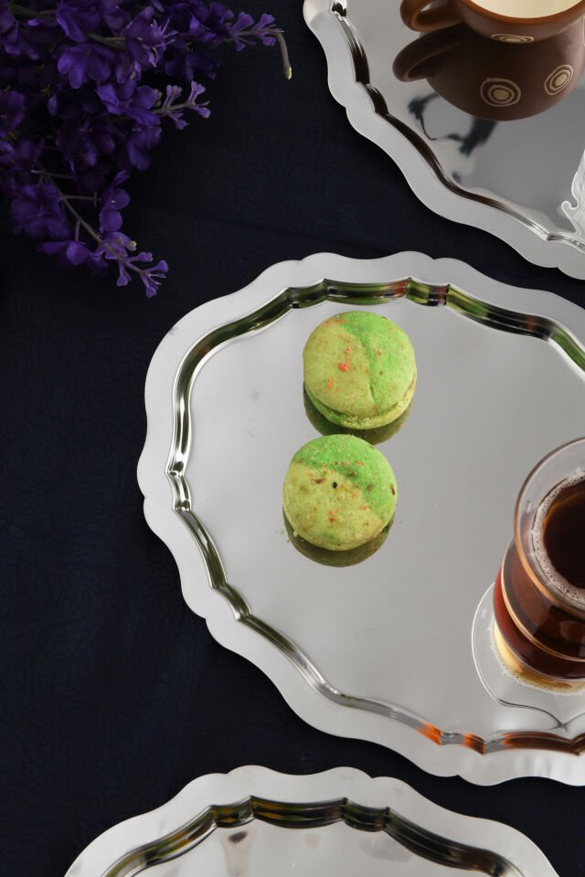 Ovaldi 3'lü Gümüş Paslanmaz Çelik Oval Kahve Sunum Tepsisi Servis Çay Tepsisi Dekoratif Tepsi