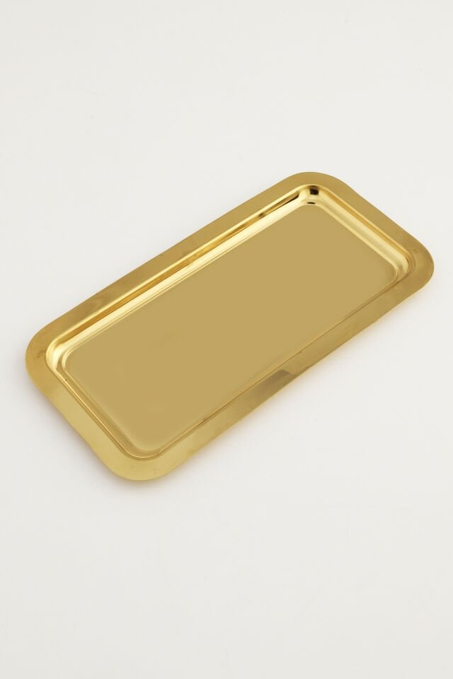 Dalin Gold Dikdörtgen Paslanmaz Çelik Tekli Çay Kahve Servis Sunum Tepsisi