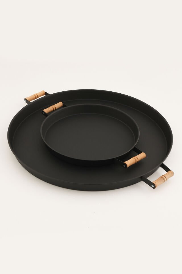 London 2'li (51, 31 CM) Siyah Sunum Metal Servis Tepsisi Takımı Kahvaltı Ahşap Kup İkramlık