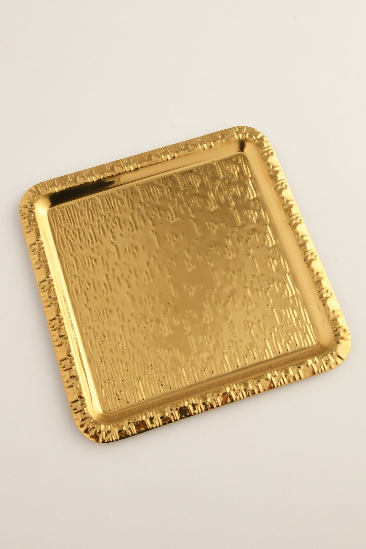 Alora Gold Paslanmaz Desenli Kare 1'li Kahve Çay Sunumluk Servis Tepsi