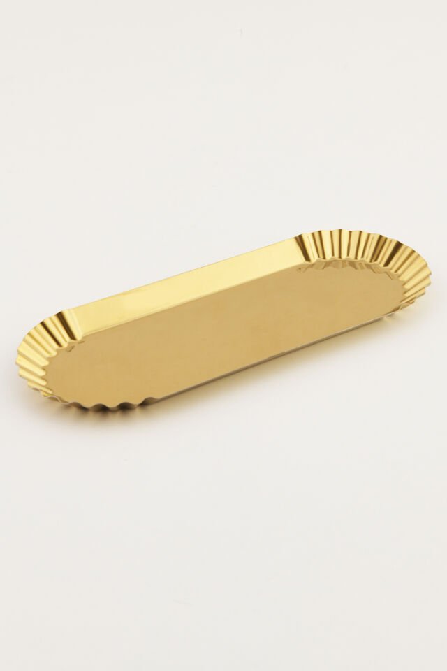 Davin Gold Tekli Dekoratif Paslanmaz Oval Kenarları Tırtıklı Özel Sunum Tepsisi