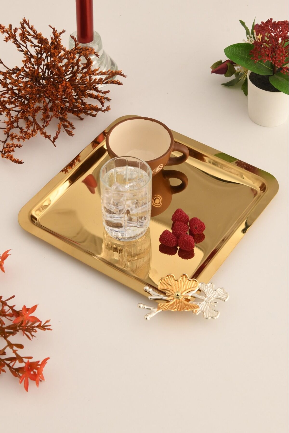 Nesto Paslanmaz Kare Kelebek Detaylı Sunum Tepsisi Gold 1 Adet