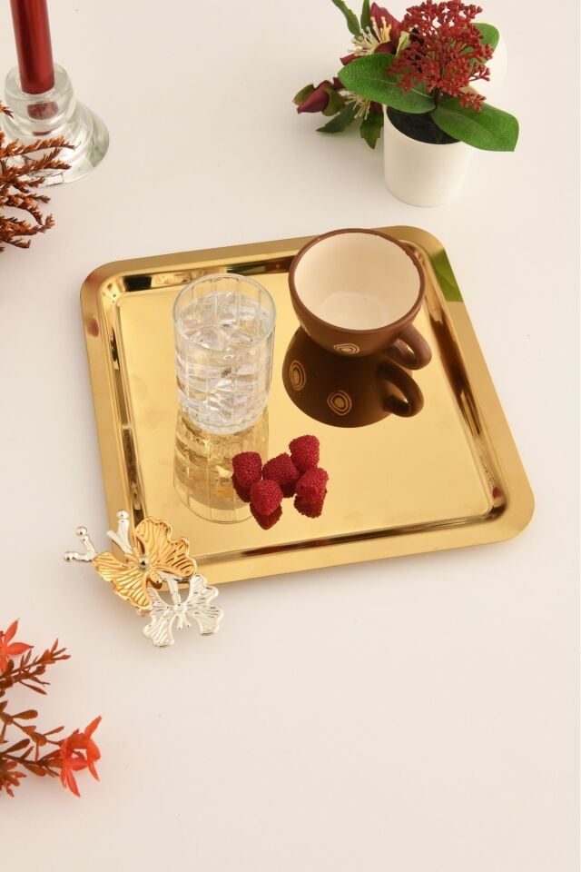 Nesto Paslanmaz Kare Kelebek Detaylı Sunum Tepsisi Gold 1 Adet