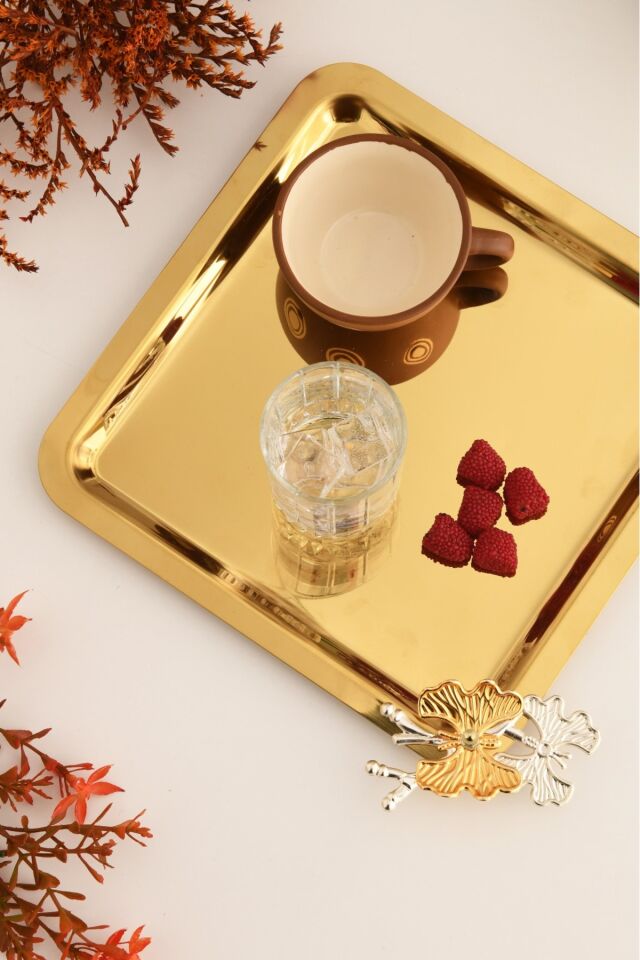 Nesto Paslanmaz Kare Kelebek Detaylı Sunum Tepsisi Gold 1 Adet