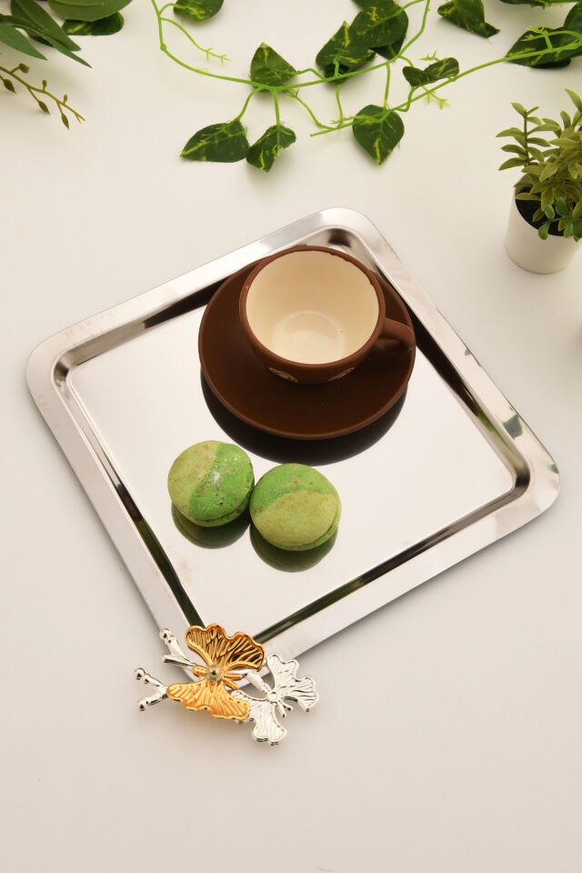 Nesto Paslanmaz Kare Kelebek Detaylı Sunum Tepsisi Gümüş 1 Adet