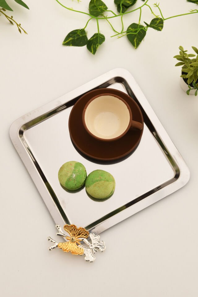 Nesto Paslanmaz Kare Kelebek Detaylı Sunum Tepsisi Gümüş 1 Adet