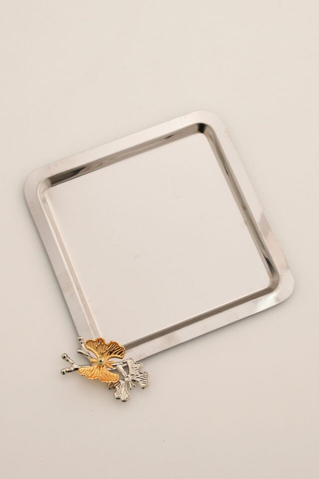 Nesto Paslanmaz Kare Kelebek Detaylı Sunum Tepsisi Gümüş 1 Adet