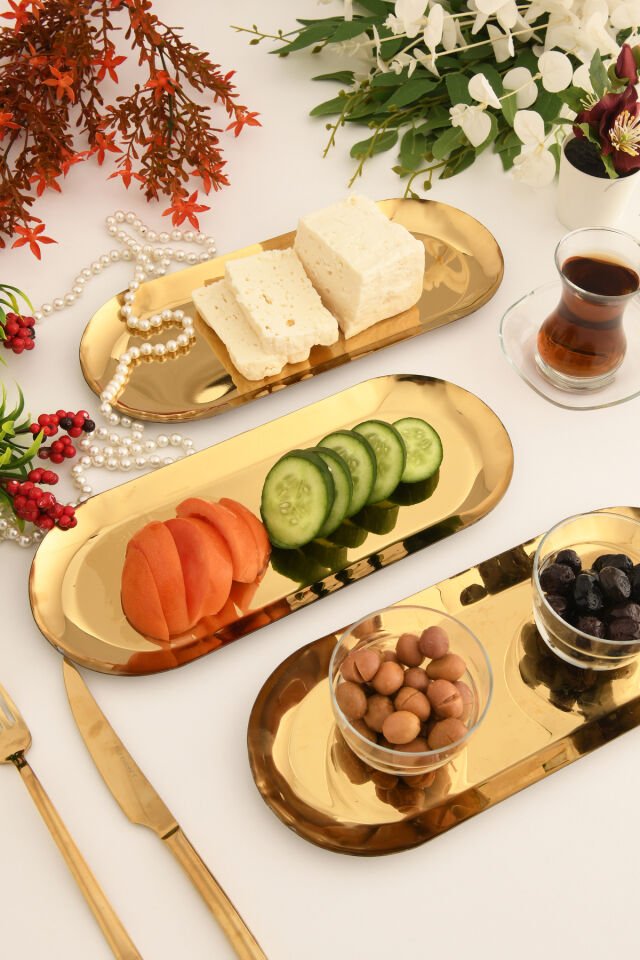 Barel Paslanmaz Oval Sunum Tepsisi 3 Lü Takım