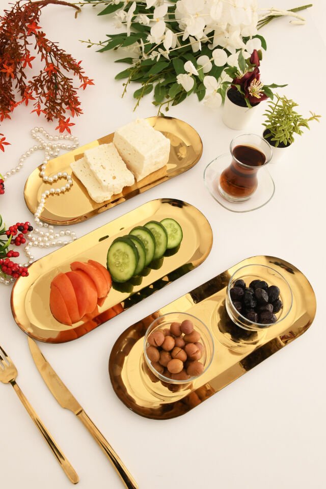 Barel Paslanmaz Oval Sunum Tepsisi 3 Lü Takım