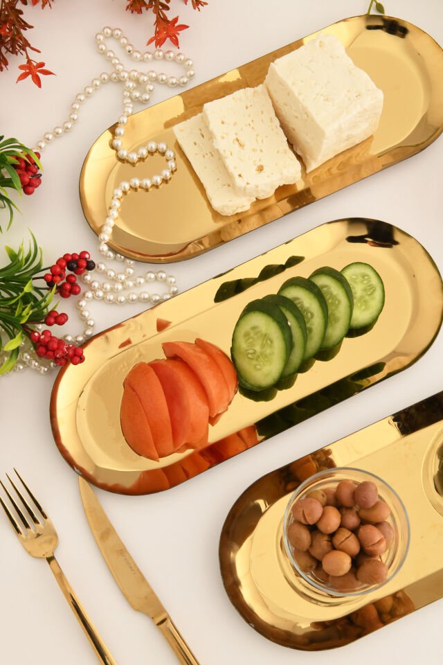 Barel Paslanmaz Oval Sunum Tepsisi 3 Lü Takım