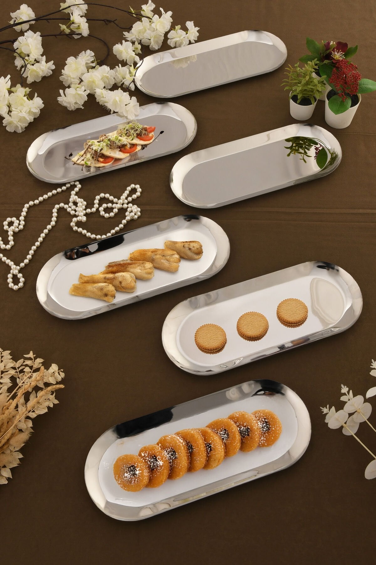 Barel Paslanmaz Oval Sunum Tepsi 6 Lı Takım