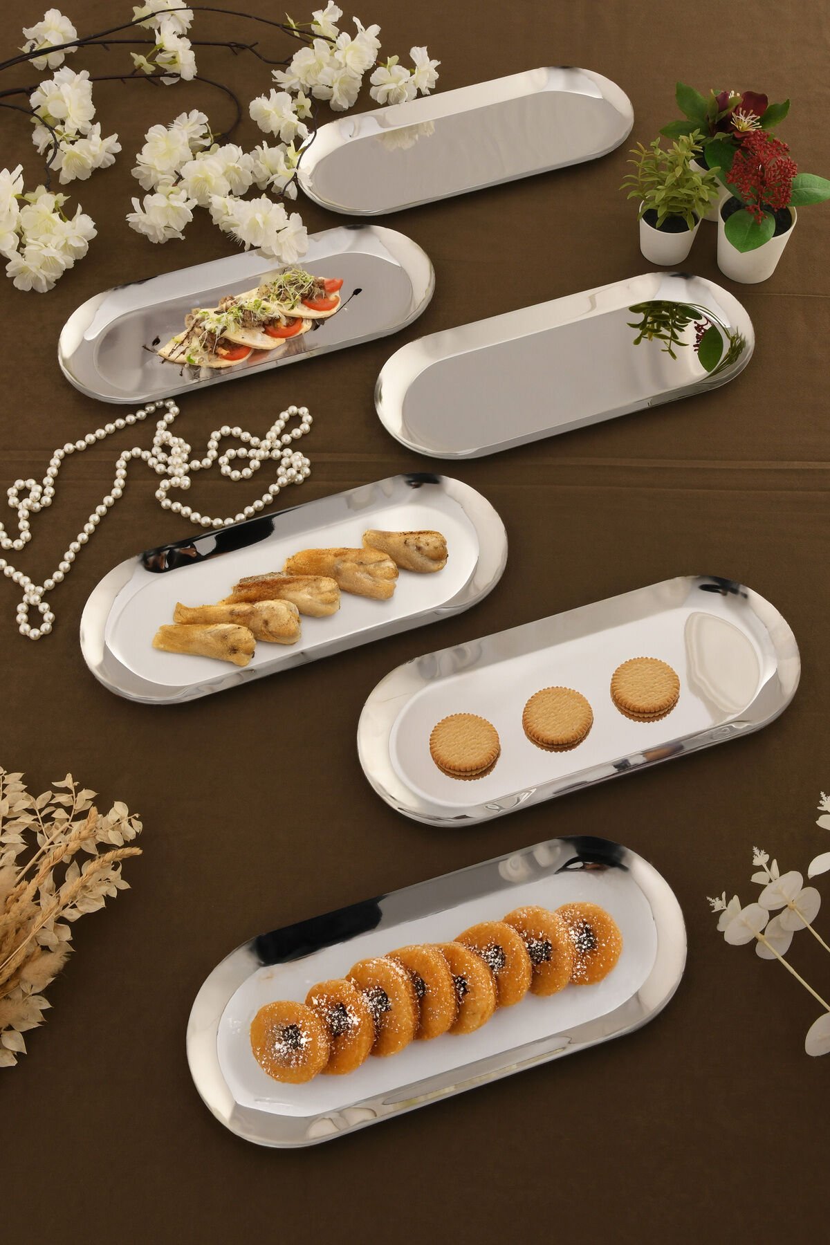 Barel Paslanmaz Oval Sunum Tepsi 6 Lı Takım