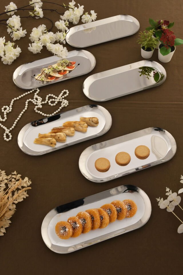 Barel Paslanmaz Oval Sunum Tepsi 6 Lı Takım