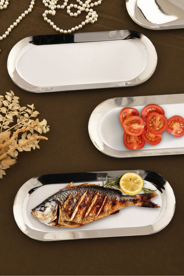Barel Paslanmaz Oval Sunum Tepsi 6 Lı Takım