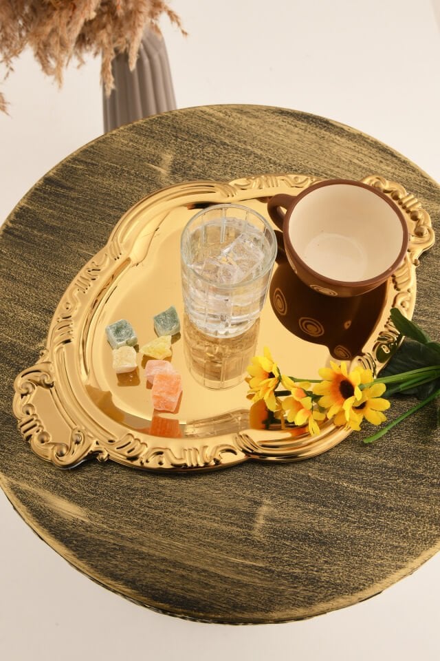 Elvir Paslanmaz Osmanlı Desen Sunum Tepsisi Gold 1 Adet