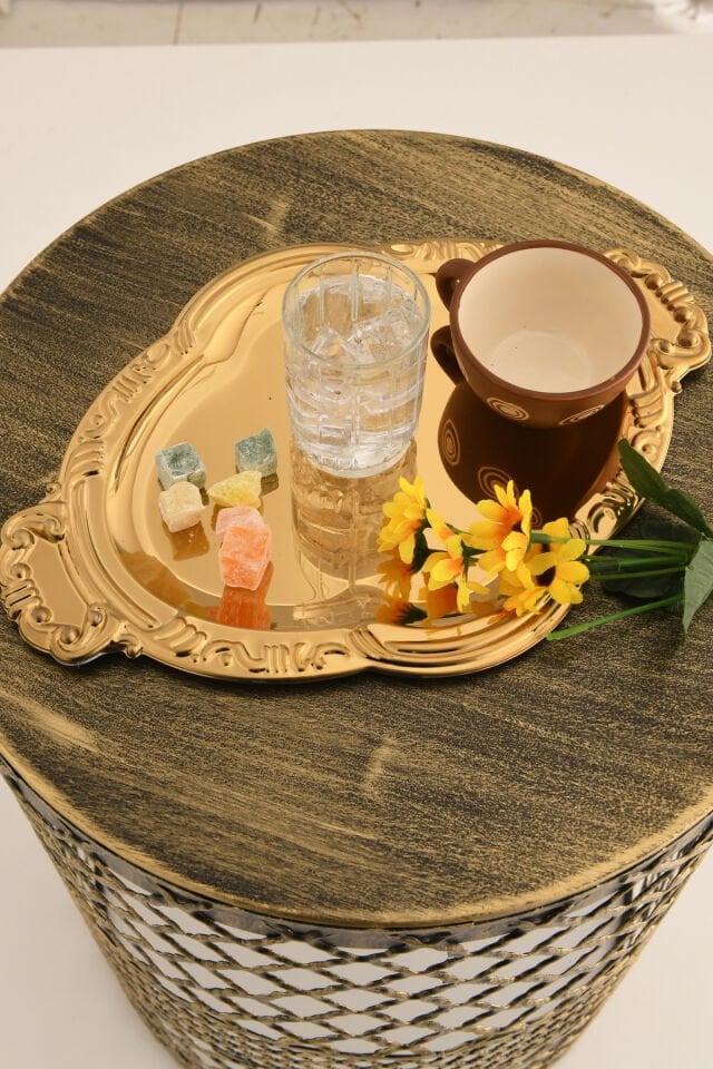 Elvir Paslanmaz Osmanlı Desen Sunum Tepsisi Gold 1 Adet