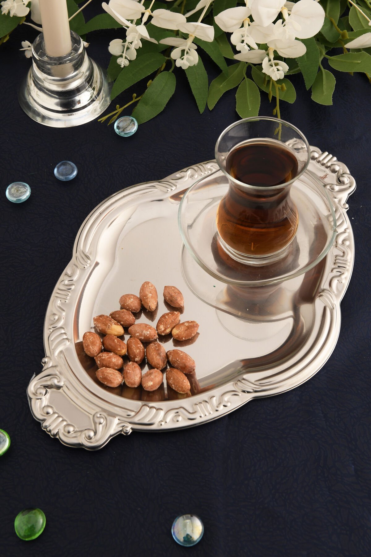 Elvir Paslanmaz Osmanlı Desen Sunum Tepsisi Gümüş 1 Adet