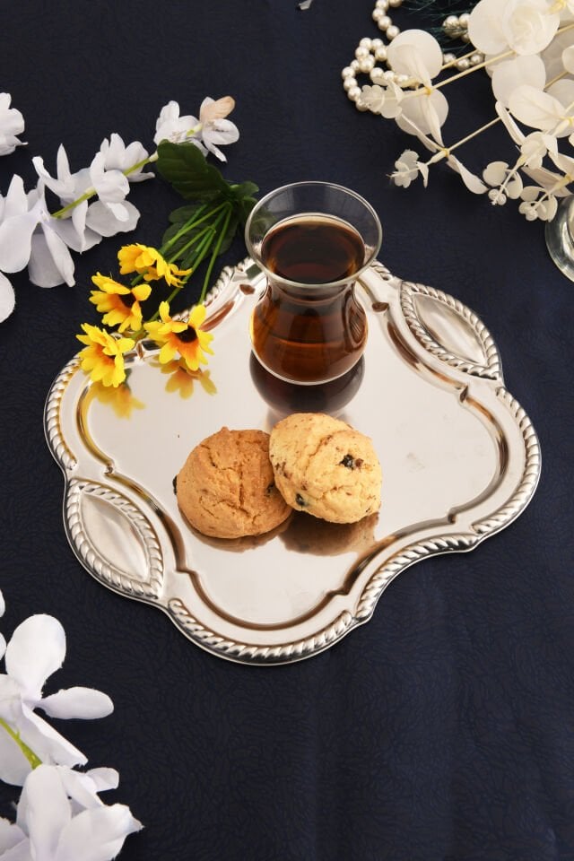 Vezan Paslanmaz Kare Burgu Desen Sunum Tepsisi Gümüş 1 Adet