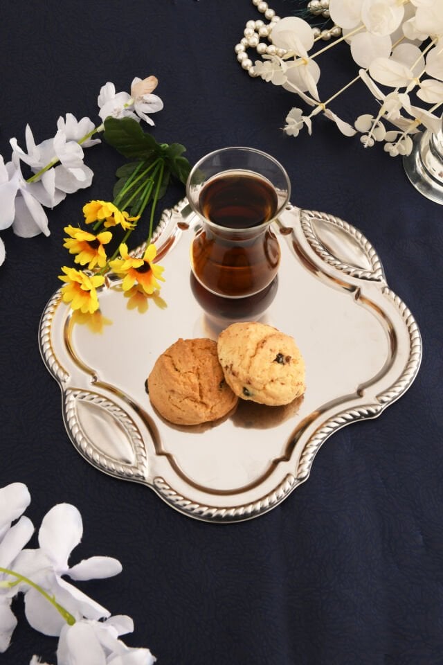 Vezan Paslanmaz Kare Burgu Desen Sunum Tepsisi Gümüş 1 Adet