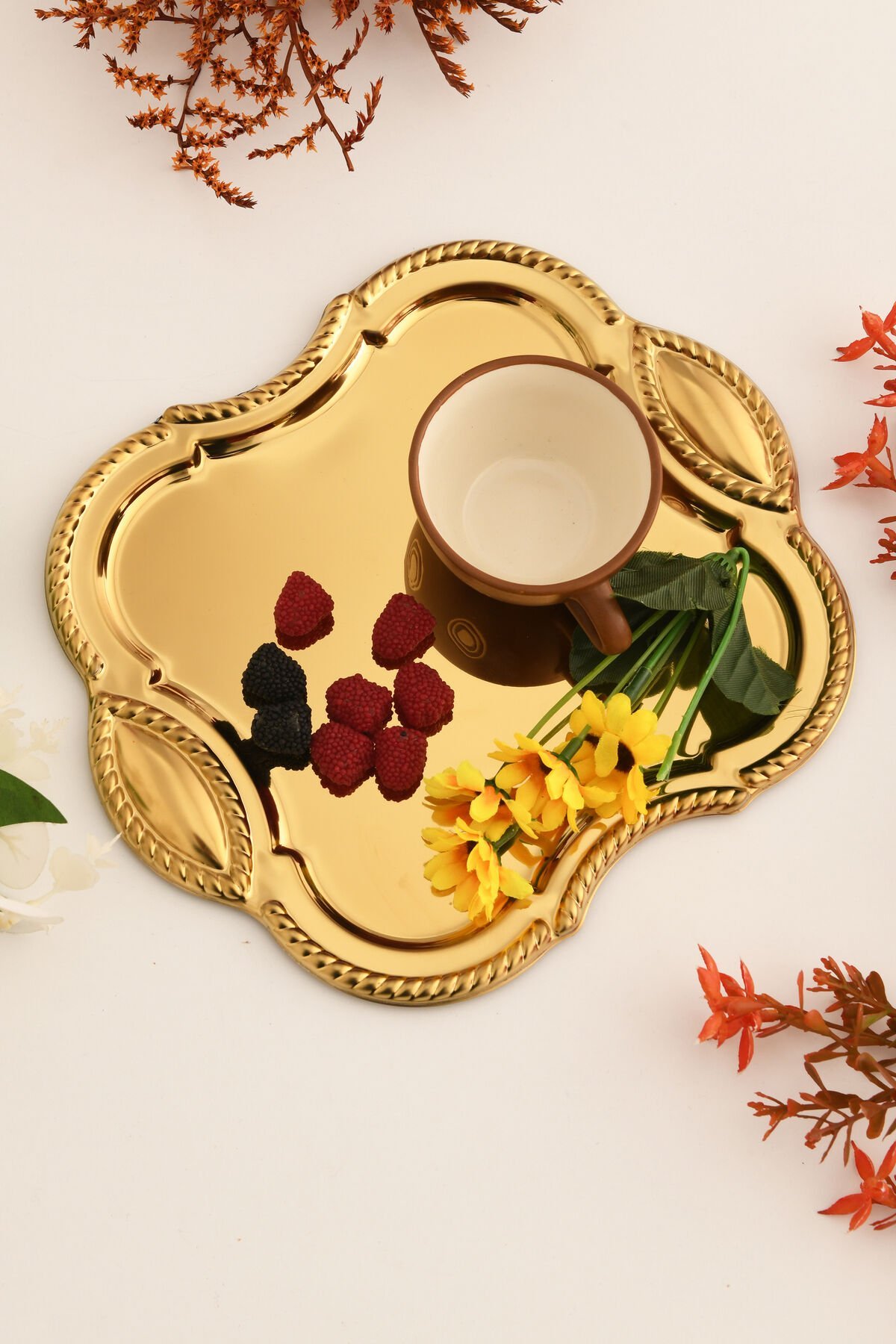 Vezan Paslanmaz Kare Burgu Desen Sunum Tepsisi Gold 1 Adet