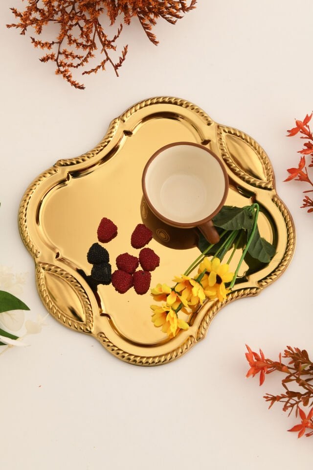 Vezan Paslanmaz Kare Burgu Desen Sunum Tepsisi Gold 1 Adet