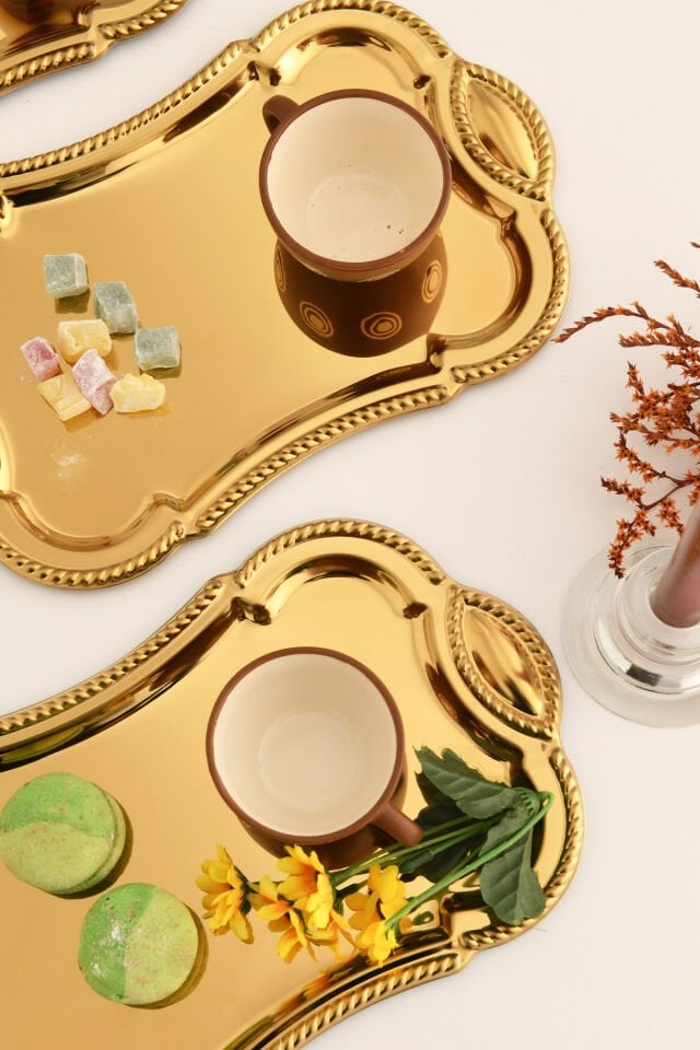 Liven Paslanmaz Dikdörtgen Burgu Desen Sunum Tepsisi 3 Lü Takım