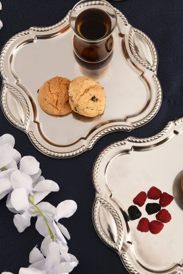 Vezan Paslanmaz Kare Burgu Desen Sunum Tepsisi 3 Lü Takım