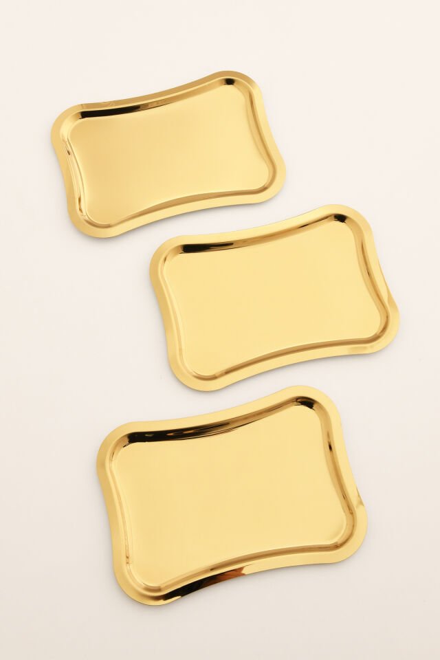 Naldo Paslanmaz Italyan Model Hakve Sunum Tepsisi Gold 3 Lü Takım