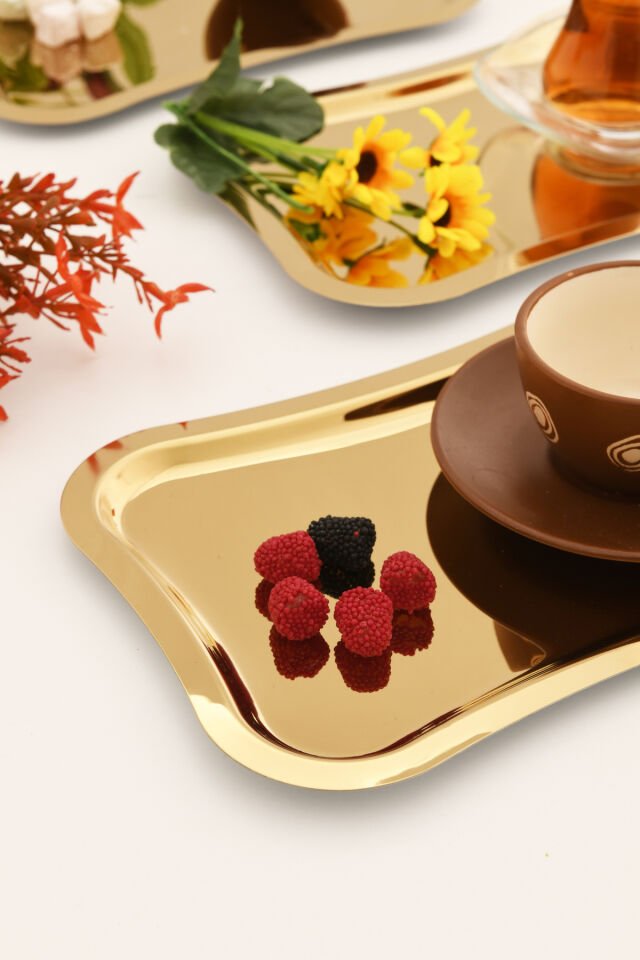 Naldo Paslanmaz Italyan Model Hakve Sunum Tepsisi Gold 3 Lü Takım