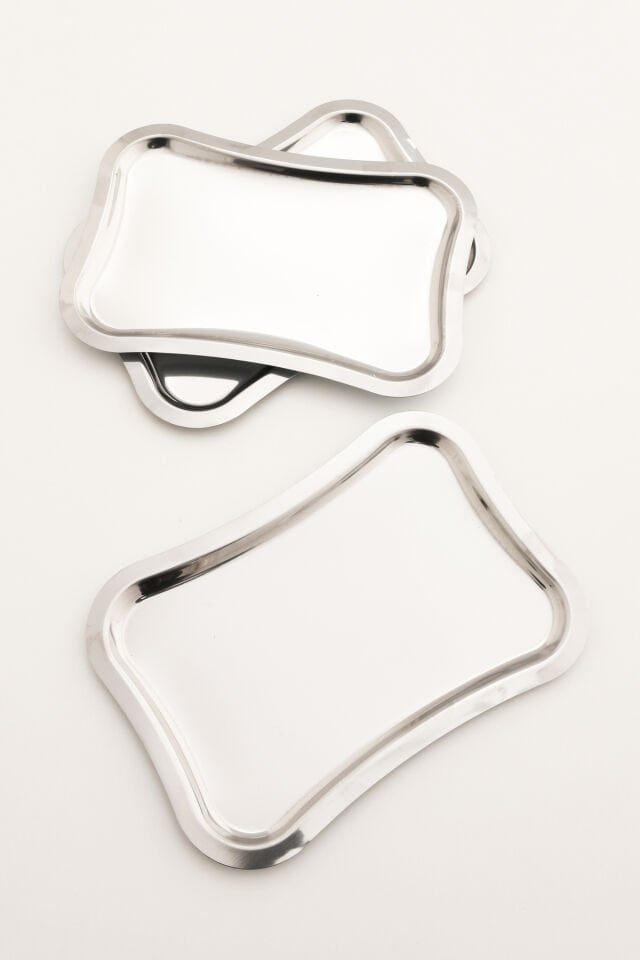 Naldo Paslanmaz Italyan Model Kahve Sunum Tepsisi Gümüş 3 Lü Takım