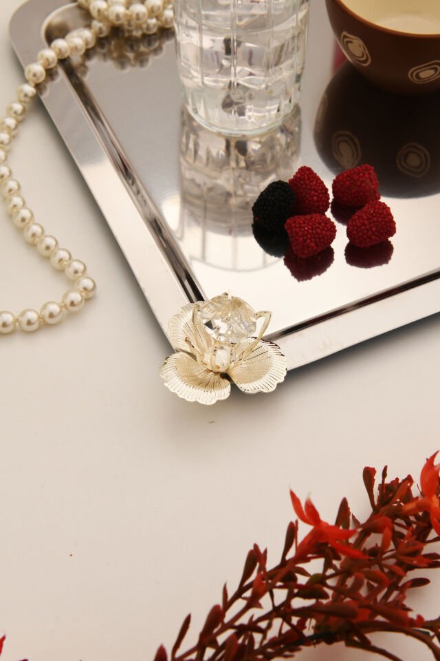 Anter Paslanmaz Taşlı Kare Model Kahve Sunum Tepsisi Gümüş 1 Adet