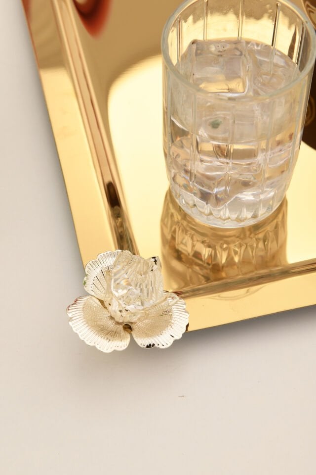 Anter Paslanmaz Taşlı Kare Model Kahve Sunum Tepsisi Gold 1 Adet