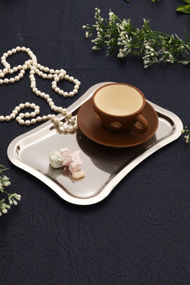 Naldo Paslanmaz Italyan Model Kahve Sunum Tepsisi Gümüş 1 Adet