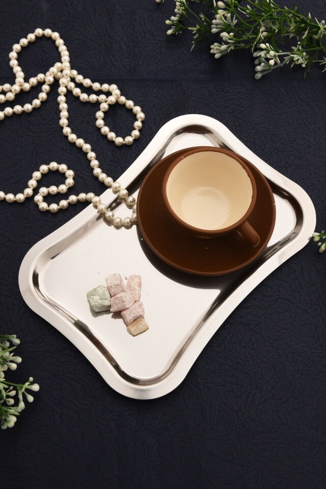 Naldo Paslanmaz Italyan Model Kahve Sunum Tepsisi Gümüş 1 Adet