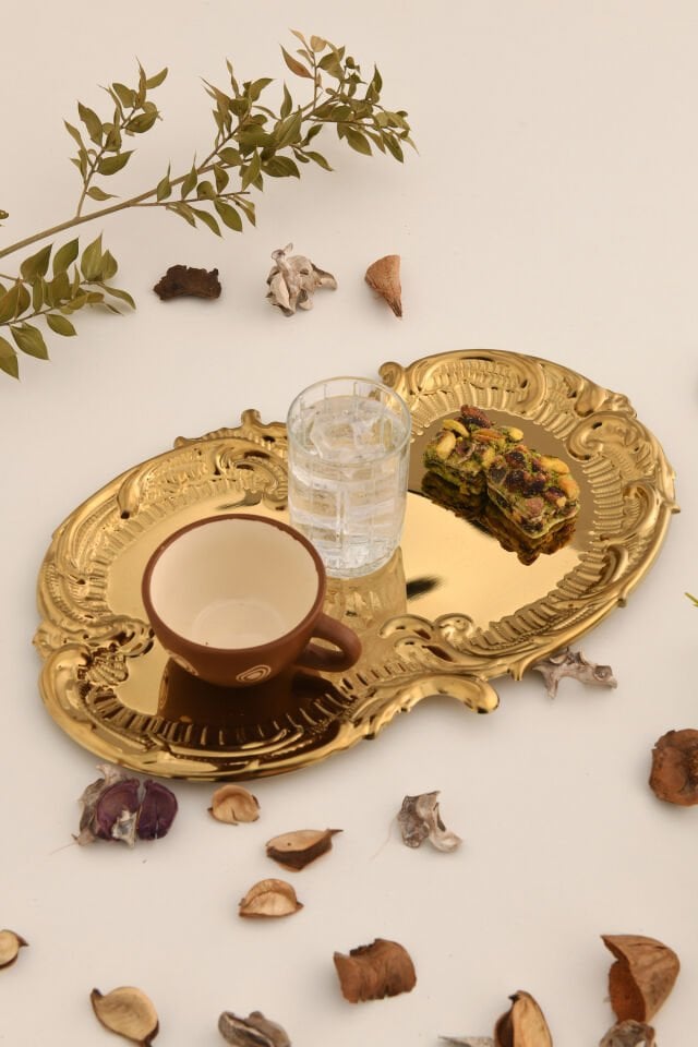 Silen Paslanmaz Bulut Model Kahve Sunum Tepsisi Gold 1 Adet