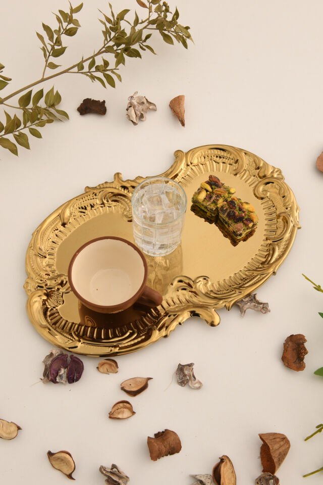 Silen Paslanmaz Bulut Model Kahve Sunum Tepsisi Gold 1 Adet