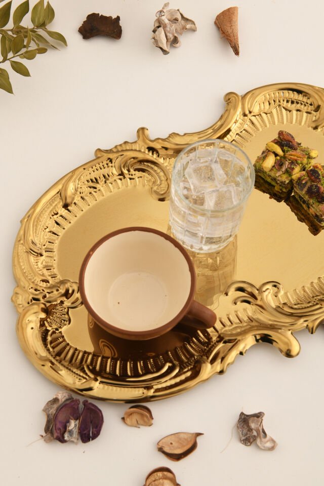 Silen Paslanmaz Bulut Model Kahve Sunum Tepsisi Gold 1 Adet
