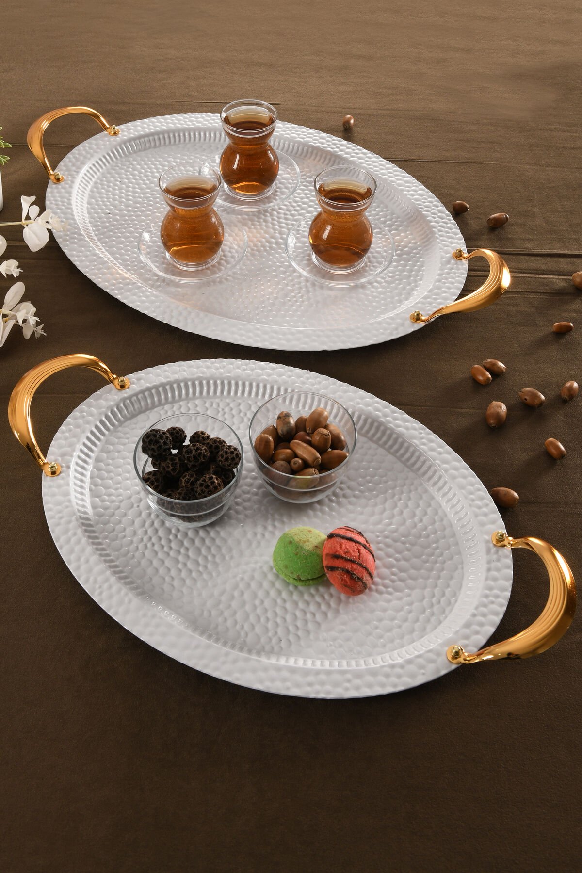 Cevin Oval 2 Li Takım Lüks Tepsi Beyaz