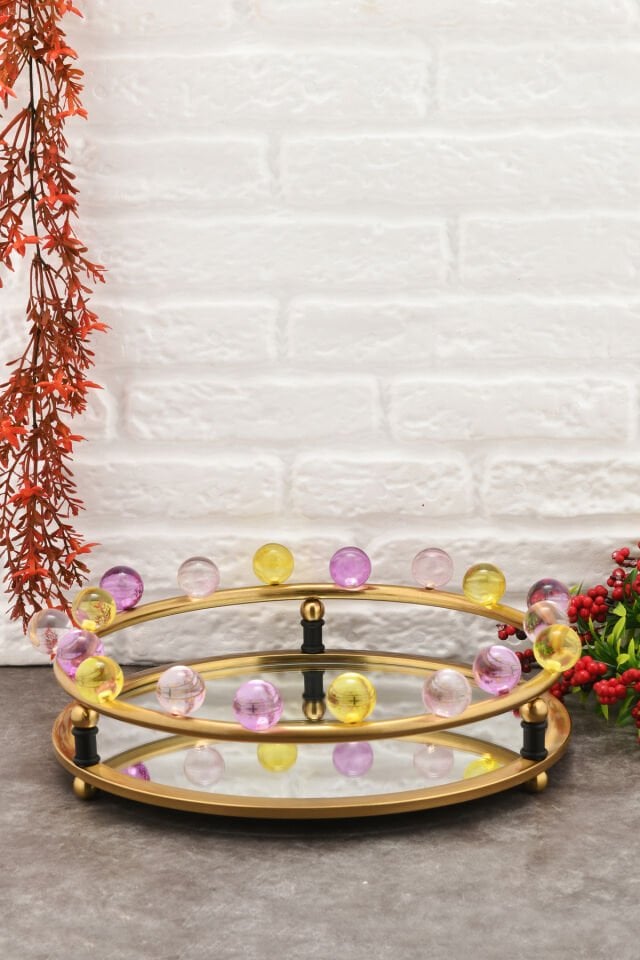 Livon Kristal Boncuklu Lüks Tepsi Eskitme