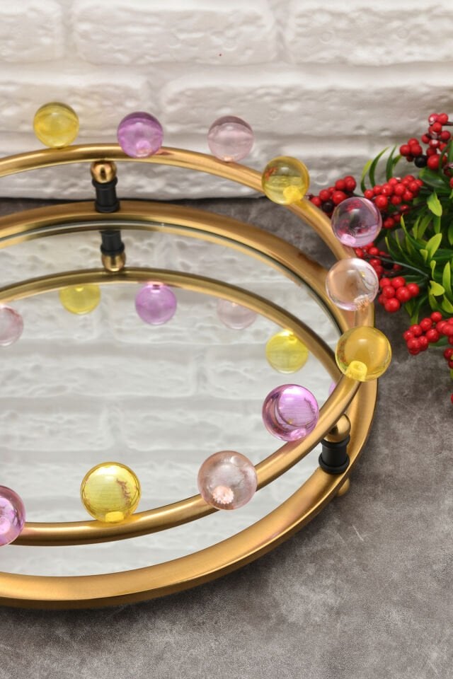 Livon Kristal Boncuklu Lüks Tepsi Eskitme