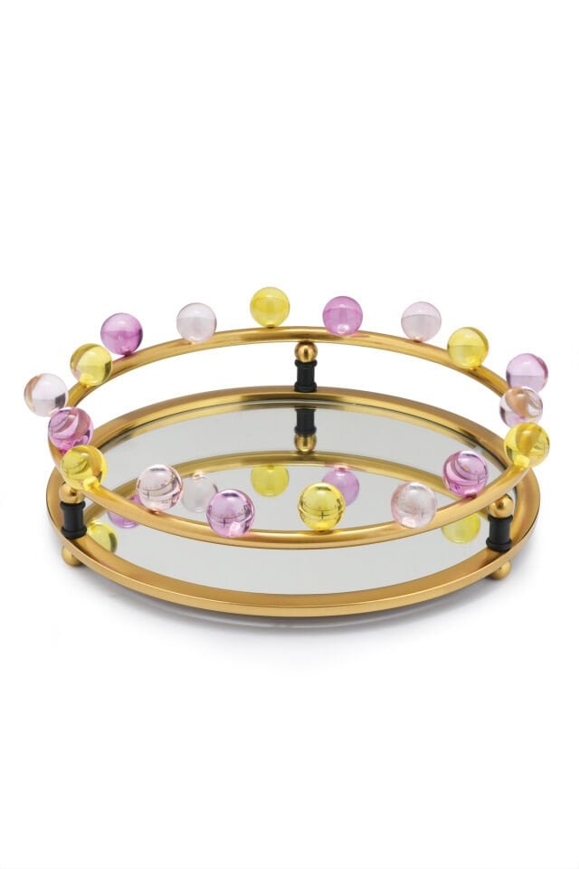 Livon Kristal Boncuklu Lüks Tepsi Eskitme