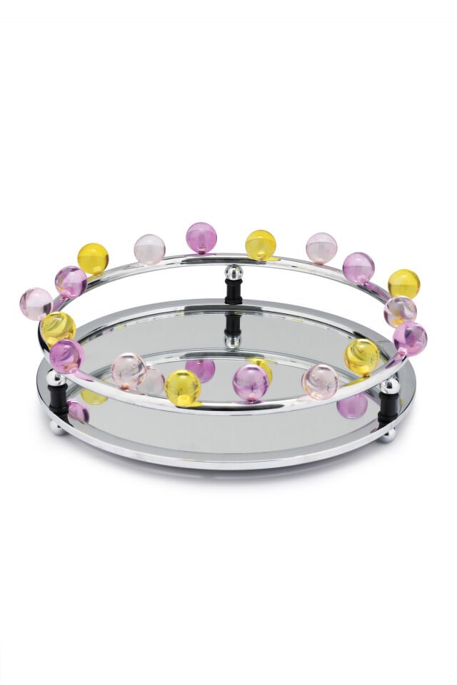 Livon Kristal Boncuklu Lüks Tepsi Krom