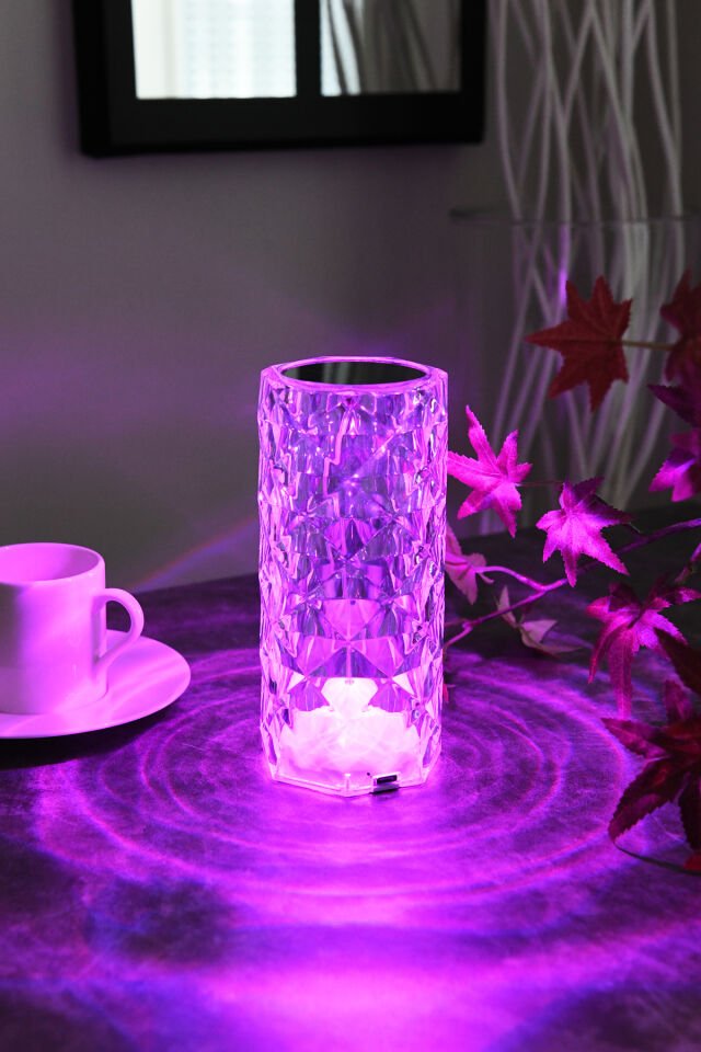 Mini Kristal Şarjlı Dokunmatik Masa Lambası Abajur Gece Lambası 3 Işık Rengi Dim Özellikli Lili