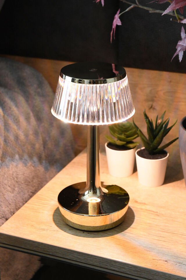 Kristal Şapkalı Şarjlı Dokunmatik Masa Lambası Abajur Gece Lambası 3 Işık Rengi Dim Özellikli Mundos